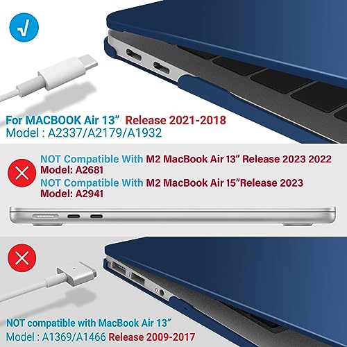 IBENZER Compatible with New MacBook Air 13 inch Case 2022 2021 2020 M1 A2337 A2179 A1932, Plastic Hard Shell Case with Keyboard Cover for Mac Retina Display with Touch ID, Navy Blue, MMA-T13NVBL+1 - color: Navy Blue