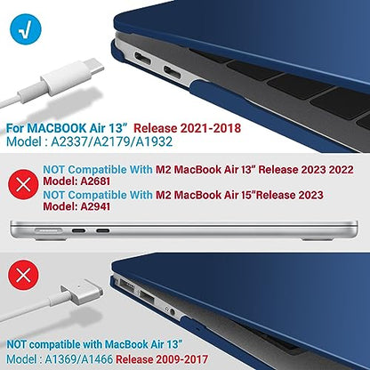 IBENZER Compatible with New MacBook Air 13 inch Case 2022 2021 2020 M1 A2337 A2179 A1932, Plastic Hard Shell Case with Keyboard Cover for Mac Retina Display with Touch ID, Navy Blue, MMA-T13NVBL+1 - color: Navy Blue