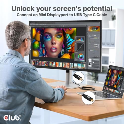 Club 3D Mini DisplayPort to USB C Cable 2m/6.6ft - DP 2.1 Certified 8K@30Hz 4K@240Hz Video Adapter for Mac PC Gaming Monitor- Bi-Directional Cable