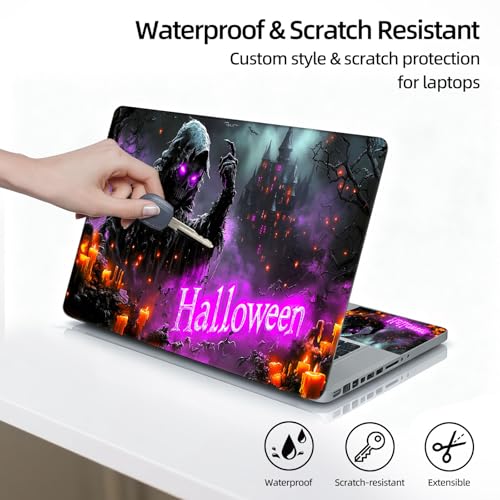 Universal Laptop Skin Sticker Decal, 12"-15.6" Aesthetic Vinyl Wrap, Halloween Skeleton Ghost Waterproof Notebook Cover Art Protector for MacBook HP Dell Lenovo, Fits 13" 14" 15" 15.6" - color: Halloween Skeleton Ghost