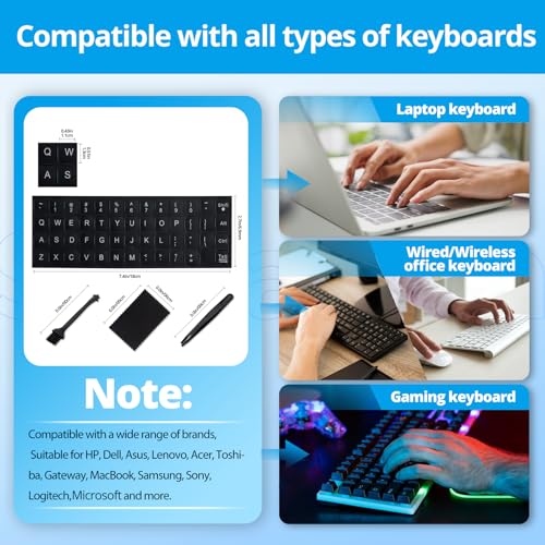 Glow in The Dark English Keyboard Sticker and Replacement English Keyboard Sticker Lette with White Letter/Black Background Universal for Laptop Desktop Computer