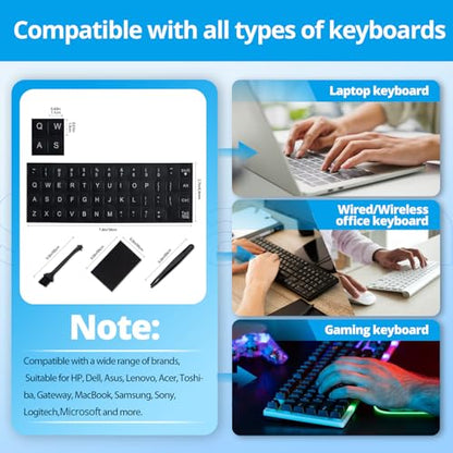Glow in The Dark English Keyboard Sticker and Replacement English Keyboard Sticker Lette with White Letter/Black Background Universal for Laptop Desktop Computer