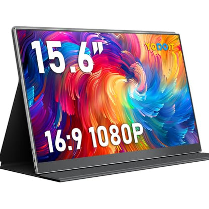Yodoit Portable Monitor 15.6" 1920×1080 FHD IPS Travel Screen Display with USB-C Plug & Play, Built-in Speakers Smart Cover for MacBook PC Xbox, Extended Display for Remote Workers (Black) - size: 15.6 inch FHD