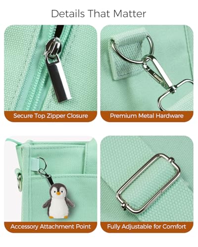 Canvas Tote Bag for Women With Zipper,14" Laptop Tote Bag for Work | Water Bottle Pocket,Padded Laptop Sleeve,Inner Key Leash,Premium Metal Hardware,Structured Canvas - color: Sage Breeze