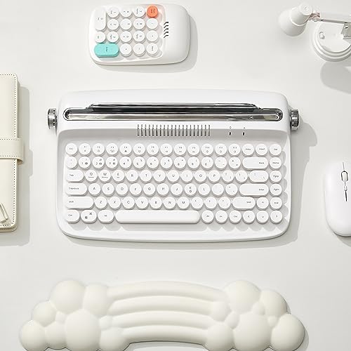 YUNZII ACTTO B303 Wireless Keyboard, Retro Bluetooth Aesthetic Typewriter Style Keyboard with Integrated Stand for Multi-Device (Snow White, B303) - style: Snow White