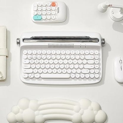 YUNZII ACTTO B303 Wireless Keyboard, Retro Bluetooth Aesthetic Typewriter Style Keyboard with Integrated Stand for Multi-Device (Snow White, B303) - style: Snow White