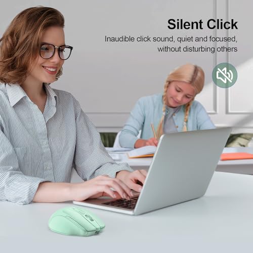 TECKNET Wireless Mouse, BT 5.0/2.4G, Rechargeable 6-DPI Silent, Green | Bluetooth 5.0/3.0 & USB A, 2-Device Easy Switch, Wide OS Compatible, 6 Buttons, 6-DPI up to 4800, Ergonomic for S to M Hands - color: Green