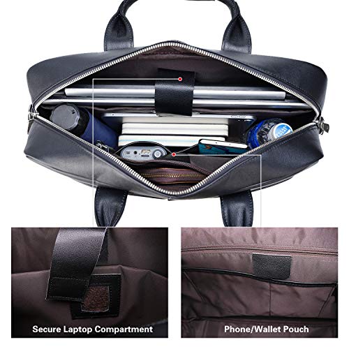Polare Leather Briefcase for Men Business Travel Messenger Bags 15.6 Inch Laptop Bag YKK Metal Zipper - color: Napa Black(updated Version)