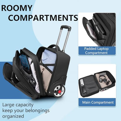 MATEIN Rolling Briefcase for Men, Large Work Rolling Bag with Big Wheels | Rolling Briefcase with Wheels Fits 17.3 Inch Notebook, Teacher Roller Bag Office Luggage Suitcase for Business Travel, Black