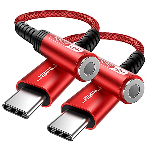 JSAUX 2-Pack USB Type C to 3.5mm Female Headphone Jack Adapter, USB C to Aux Audio Dongle Cable Cord Compatible with iPhone 17 Pro Max/16 Pro/15 Plus/15, Samsung Galaxy S23/S22, iPad Pro, Pixel - Red - color: Red, size: 2 x 0.6ft
