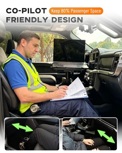 MELIPRON Truck Laptop Mount for Cars, Vans, Vehicles, No-Drill Computer Stand with Adjustable Height, Full Motion Swivel, Heavy-Duty Laptop Holder for Mobile Work