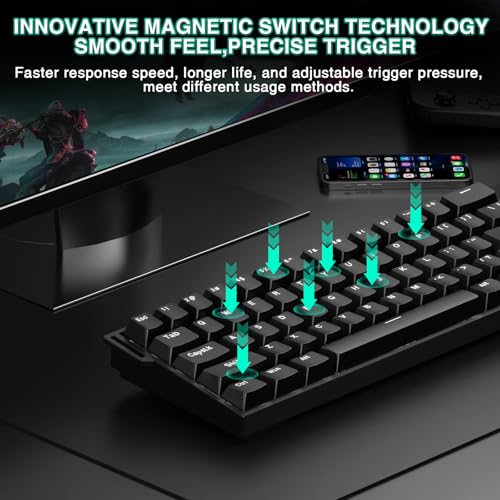 Aula MINI60 HE Wireless Gaming Keyboard 60%,Hall Effect Rapid Trigger Magnetic Keyboard,8000Hz Polling,Tri-Mode(BT5.0/2.4GHz/USB-C),Hot Swappable Compact Mechanical Keyboard for Gamer(Black) - color: Black