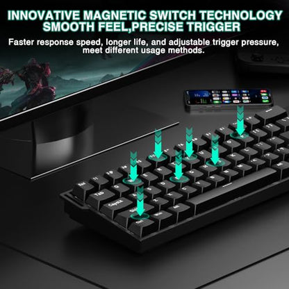 Aula MINI60 HE Wireless Gaming Keyboard 60%,Hall Effect Rapid Trigger Magnetic Keyboard,8000Hz Polling,Tri-Mode(BT5.0/2.4GHz/USB-C),Hot Swappable Compact Mechanical Keyboard for Gamer(Black) - color: Black