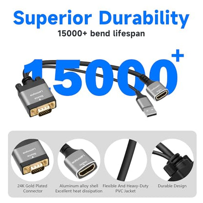 Active VGA to HDMI Adapter with USB Powered, 1080P VGA Male (Source) to HDMI Female (Display) Cable Converter Connector Compatible with PC Computer Desktop Laptop Monitor HDTV Projector-0.6 Feet