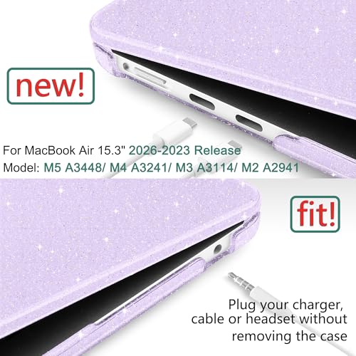 Clear Glitter Case for MacBook Air 15 Inch M5 M4 M3 M2 (2026-2023) A3448 A3241 A3114 A2941, Protective Hard Shell Cover Compatible with Touch ID & Liquid Retina Display - Star Purple - color: Star Purple