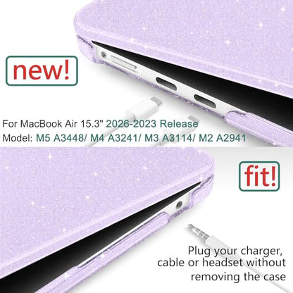 Clear Glitter Case for MacBook Air 15 Inch M5 M4 M3 M2 (2026-2023) A3448 A3241 A3114 A2941, Protective Hard Shell Cover Compatible with Touch ID & Liquid Retina Display - Star Purple - color: Star Purple