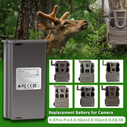 7000mAh 2-Pack Rechargeable Reveal Lipo Lithium Battery Trail & Game Camera Battery Compatible with Tactacam Pack Reveal Hunting Camera X, X Pro, Pro 3.0, X Gen 2.0, X Gen 3.0, XB, SK - 7.4V 51.8WH - size: 8.8*4.87*1.38inch 2PS