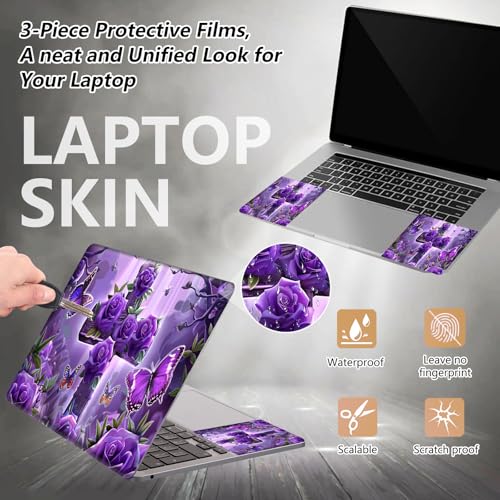 12.1”-15.6” Laptop Skin Sticker (Fits 13”, 13.3”, 14”, 15”, 15.4”) | Reusable Universal Protective Vinyl Art Decal Cover | Waterproof & Scratch-Resistant |Cross with Purple Rose Butterflies - color: Cross with Purple Rose Butterflies