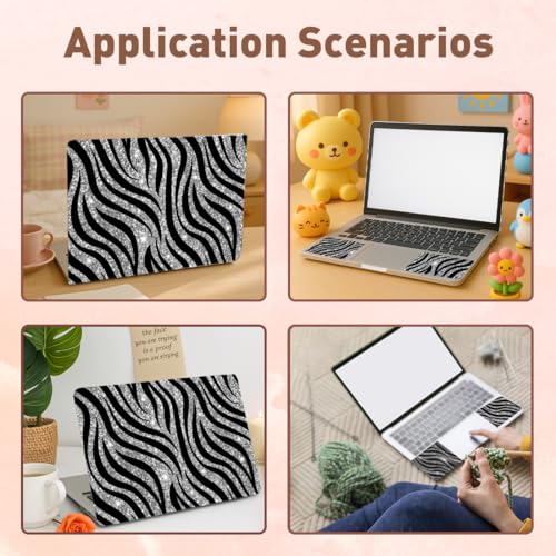 PLIGREAT 15 Inches Laptop Decal Sticker Skin Cover, Sparkling Tiger Stripe Laptop Sticker Decals Fits 12" to 15" Laptops Universal Waterproof Removable, Black Silver - color: Black Silver
