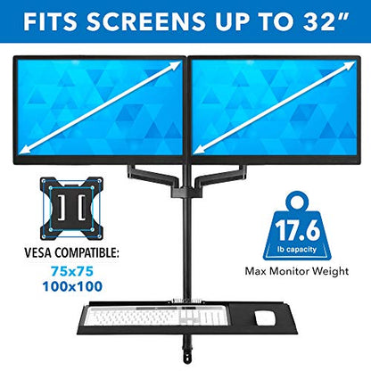 Mount-It! Dual Monitor Arm Wall Mount Workstation with Keyboard Tray & CPU Holder, Height Adjustable Gas Spring Full Motion Computer Station, Fits 17–32” VESA 75x75 100x100, Black - size: Dual Monitor