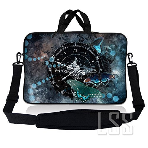 Laptop Sleeve 15" Compatible with Dell, Asus, Acer, Handle & Adjustable Shoulder Strap & Matching Skin Sticker Compatible with 15" 15.4" 15.6" - Clock Butterfly Time - color: Clock Butterfly Time, size: 15 inch