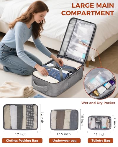 Vancropak Travel Rolling Backpack with Wheels, Airline Approved Roller Bag | Expandable Wheeled Backpack with 3 Packing Cubes, 17 Inch Roller Carry on Luggage Suitcase Laptop Bag for Men & Women, Grey - color: Grey