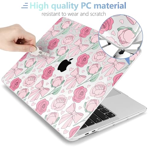 MEEgoodo for M2 MacBook Pro 13 inch Case 2022 2021 2020,Crystal Cover Fit Model A2338 M2/M1 A2251 A2289,Clear Case for 13.3-inch Laptop,Hard Shell for MacBook Pro M2, Pink Peony & Bow - color: Pink Peony & Bow
