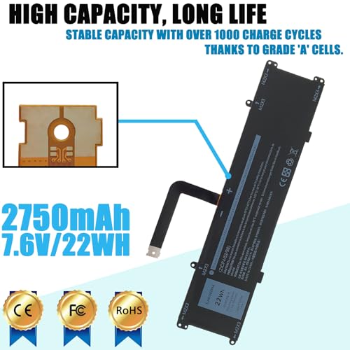 FTD6M Laptop Battery Compatible with Dell Latitude 7285 2-in-1 Keyboard Series 06HHW5 6HHW5 K17M GC02002190L G99QA050H BQ40370 7.6V 22Wh 2-Cell - color: FTD6M