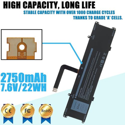 FTD6M Laptop Battery Compatible with Dell Latitude 7285 2-in-1 Keyboard Series 06HHW5 6HHW5 K17M GC02002190L G99QA050H BQ40370 7.6V 22Wh 2-Cell - color: FTD6M