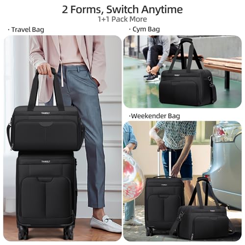 Carry on Luggage with Spinner Wheels 20-Inch,Lightweight Expandable Luggage Set Carry-on Suitcase with Wheels &carry on Tote Bag,Women Men-Black - color: Black, size: Carry-on 20 inch (2-piece Set)