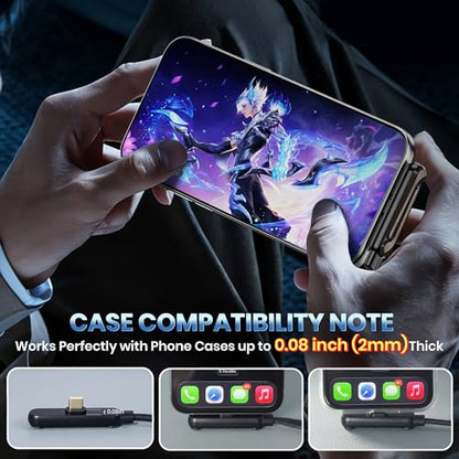 240W Sideways Phone Charger with Invisible Holder, Right Angle USB C to USB C Cable, Flat Chubby Cable with Stand, Fast Flat Phone Charger for iPhone 15, Galaxy S24, Laptop, Switch