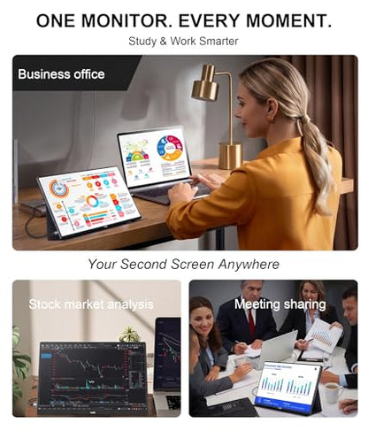 LB M16 15.6 Inch Portable Monitor 1080P FHD IPS HDR for Laptop PC Phone | Ultra-Slim Travel Monitor with USB-C HDMI, Dual Speakers, Aluminum Unibody External Screen - size: M16 (15.6")