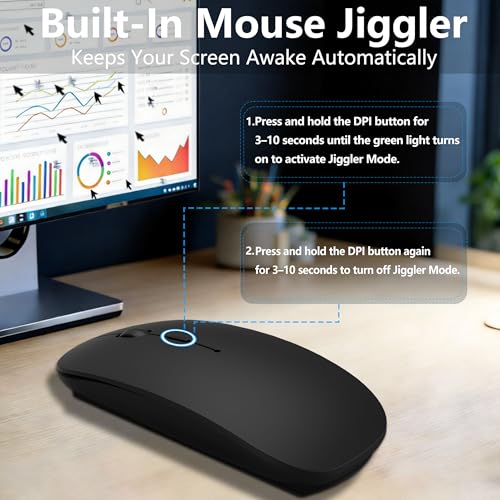 Wireless Mouse for MacBook & iPad, Bluetooth 5.2/3.0 & 2.4G USB-C/USB-A, Rechargeable Silent Slim Mouse with Multi-Device Switching & Activity Mode to Prevent Screen Lock - Black - color: Black