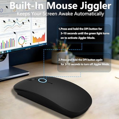 Wireless Mouse for MacBook & iPad, Bluetooth 5.2/3.0 & 2.4G USB-C/USB-A, Rechargeable Silent Slim Mouse with Multi-Device Switching & Activity Mode to Prevent Screen Lock - Black - color: Black