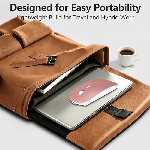 Silent Bluetooth Wireless Mouse with Jiggler, Rechargeable Portable Mouse for MacBook, iPad, Laptop & PC, Dual Mode BT5.2 and 2.4G, USB-C/USB-A Receiver, Adjustable DPI Compact Travel Mouse -Rose Gold - color: Rose Gold