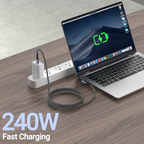 Long USB C to USB C Cable 6.6FT 2 Packs, 240W USB 4 Right Angle | High Speed 40Gbps Data, 8K 60Hz, 5K 60Hz, 4K 144Hz Video Monitor, Compatible for Thunderbolt 4, iPhone 16, iPhone 15 Pro Max - size: 240w - 6ft, 6ft