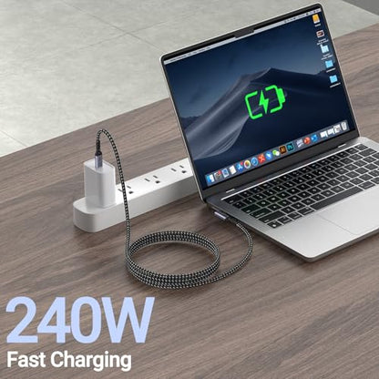 Long USB C to USB C Cable 6.6FT 2 Packs, 240W USB 4 Right Angle | High Speed 40Gbps Data, 8K 60Hz, 5K 60Hz, 4K 144Hz Video Monitor, Compatible for Thunderbolt 4, iPhone 16, iPhone 15 Pro Max - size: 240w - 6ft, 6ft