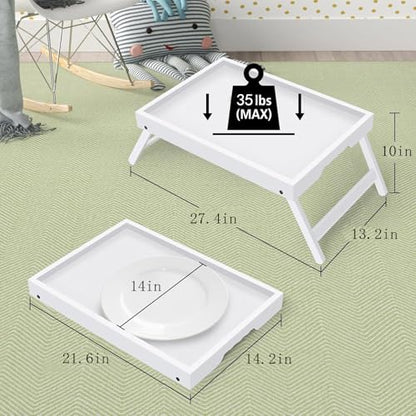 Artmeer FSC 100% Bamboo Bed Tray with Folding Legs, X-Large, White | X-large FSC 100% bamboo bed tray with folding legs, handles and extra legroom for meals, laptops and reading. - color: White, size: X-Large