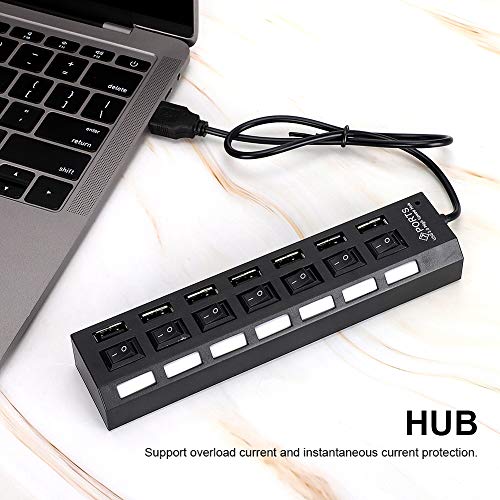 125 7-Port USB Hub Splitter,480Mbps High-Speed USB Port Expander Charging Hub,Overload Current Desktop Hub with 7 Power Independent Switches