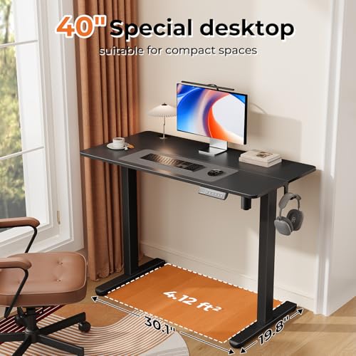 Electric Standing Desk, 40" ×20" Samll Standing Table, Height Adjustable Compact Sit Stand Desk with Splice Board, Home Office Table with 2 Hooks, Black - color: Black, size: 40"