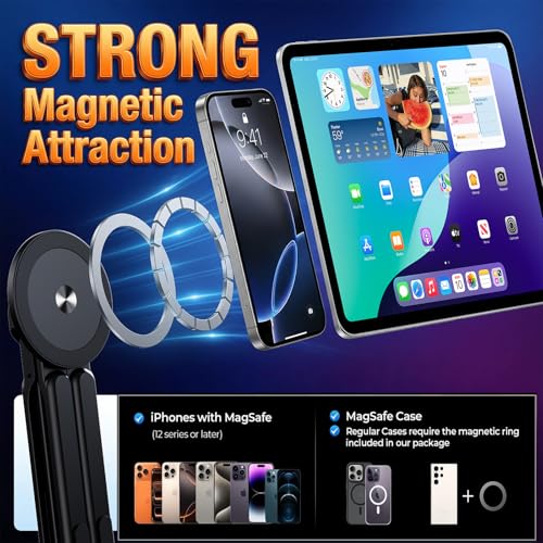 3-in-1 Magnetic Foldable Laptop Stand for Phone Tablet and Laptop | Aluminum Alloy, Die-casting,Ergonomic, 8-Level Adjustable Height, Portable, For Home Office and Travel - color: Black