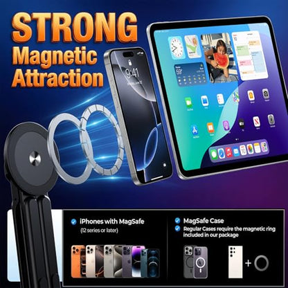 3-in-1 Magnetic Foldable Laptop Stand for Phone Tablet and Laptop | Aluminum Alloy, Die-casting,Ergonomic, 8-Level Adjustable Height, Portable, For Home Office and Travel - color: Black