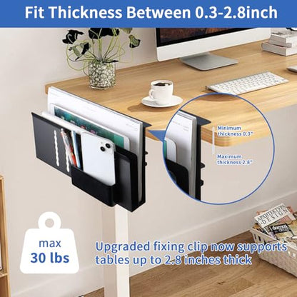 LUKETURE 2 Tier Desk Side Storage, No Drill Laptop Mount with Pen Holder | Fits Flat Edge Desks 0.3 to 2.8 Inches,Secure Grip on Wood, Glass, or Metal Surfaces Without Slipping - color: Black(2 Tie)