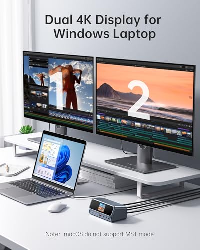 Selore Laptop Docking Station Dual HDMI Monitor 13-in-1 USB-C Dock | 2.26" LCD Display,160W Max Output, Dual 4K HDMI, 10Gbps USB A/C, 100W PD, Gigabit Ethernet,for Dell HP Lenovo Windows Laptops - color: Space Grey