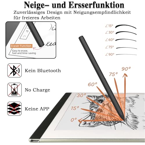 EMR Stylus with Eraser,Remarkable 2 Pen with Pencil Clip and 5 Tips 4096 Pressure Sensitivity & Palm Rejection & Tilt Remarkable Pencil for Kindle Scribe/Galaxy Tab & Book/Remarkable 1&2/Boox