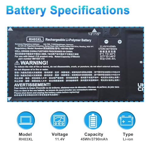 45Wh RH03XL M02027-005 Laptop Battery for HP ProBook 430 440 445 450 630 640 650 G8 G9 G10 EliteBook 630 640 645 655 G9 G10 G11 Series RHO3XL M02027-005 HSTNN-OB1T M01524-AC1 M01524-1D1 - size: 8.07*3.85*0.27inch RH03XL