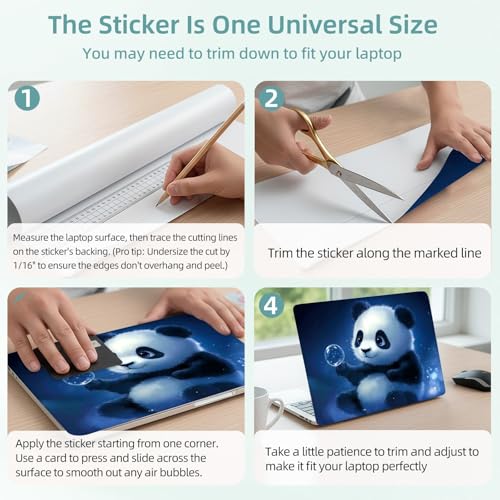 Universal Laptop Skin Decal, 3-Piece Vinyl Protector for 12 13 14 15.6" Notebook, Waterproof Anti-Scratch, Easy Trim & Bubble-Free Finish, Cute Panda - color: Cute Panda