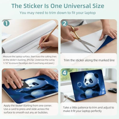 Universal Laptop Skin Decal, 3-Piece Vinyl Protector for 12 13 14 15.6" Notebook, Waterproof Anti-Scratch, Easy Trim & Bubble-Free Finish, Cute Panda - color: Cute Panda
