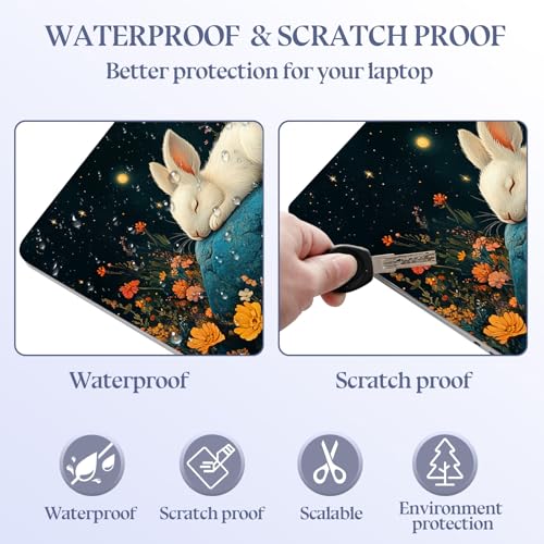 Universal Laptop Skin Sticker Decal,15.6 Inch Laptop Vinyl Cover for 13" 14" 15.6" Laptop,Scratch-Resistant Waterproof Protector Wrap,Reusable with Wrist Pads,Sleeping Bunny in Starry Meadow - color: Sleeping Bunny in Starry Meadow