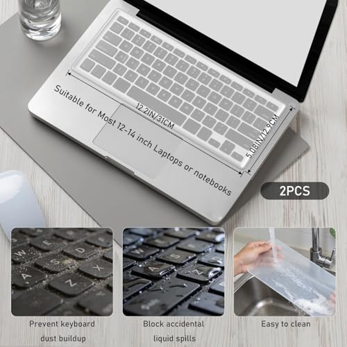SYNTHORA Laptops 2pcs Clear Keyboard Cover Skin, Ultra Thin Silicone Waterproof Dustproof Protector for 12-14 Inch Laptops Keyboards, Washable Transparent Keyboard Skin (L:12.2" x W:5.08")